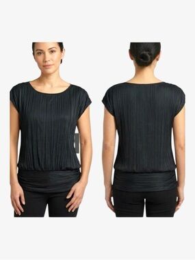 Cynthia Steffe Pleated Cap Sleeve Blouson Top  in Black Women’s Size S NWT